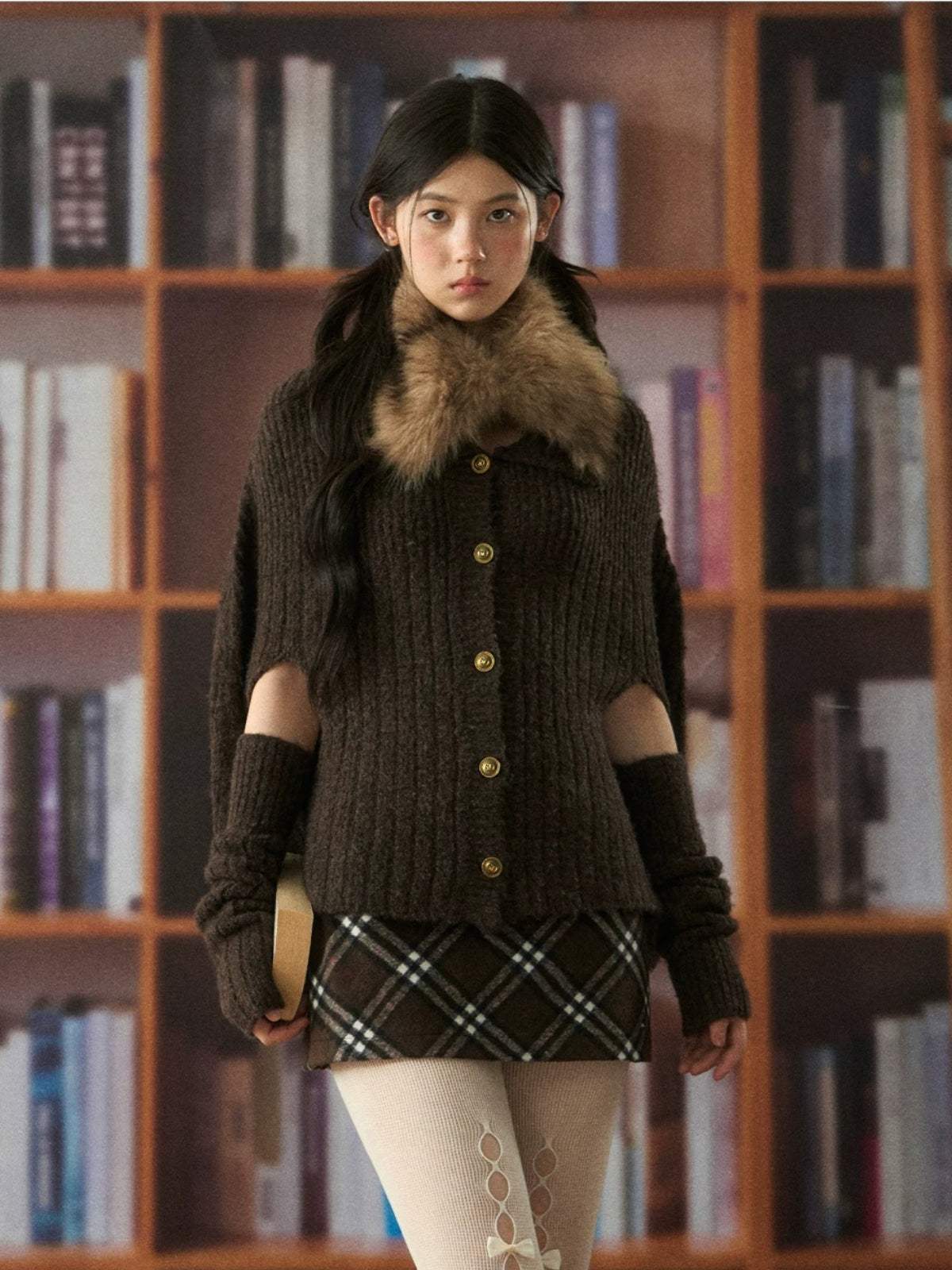 Retro Fur Collar Cape Cardigan