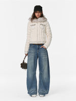 Faux Suede Waistband Barrel Jeans