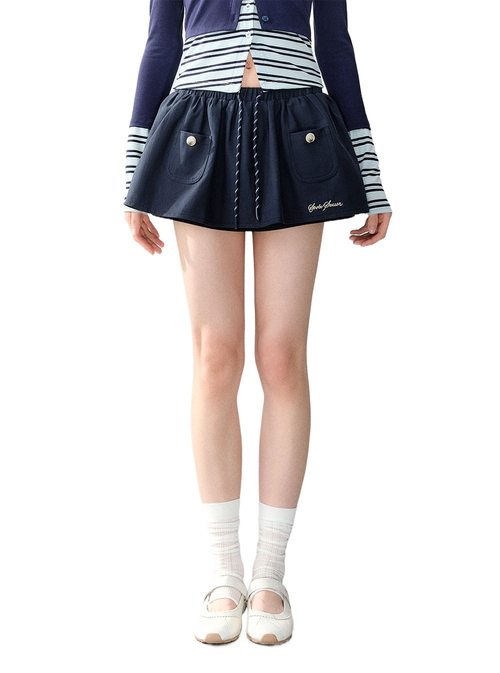 Navy Blue Pocket Drawstring Skort