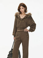 Caramel Hooded Cropped Wide-Leg Set