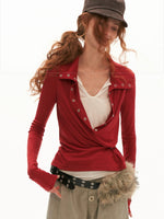 Layered V-Neck Fitted Polo Top