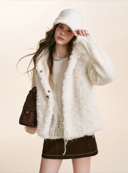 White Hooded Shearling Vest