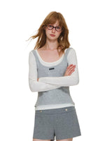 Contrast Layered Lyocell Scoopneck Top