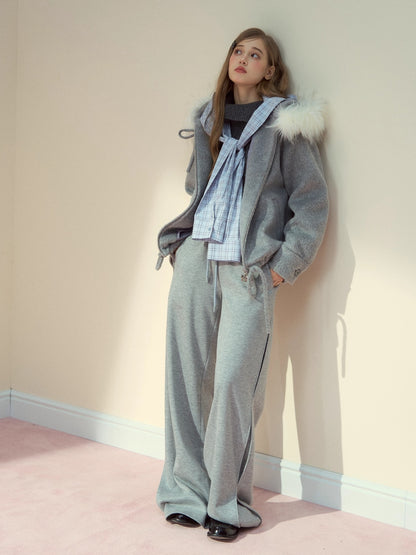 Wool Blend Faux Fur Collar Coat