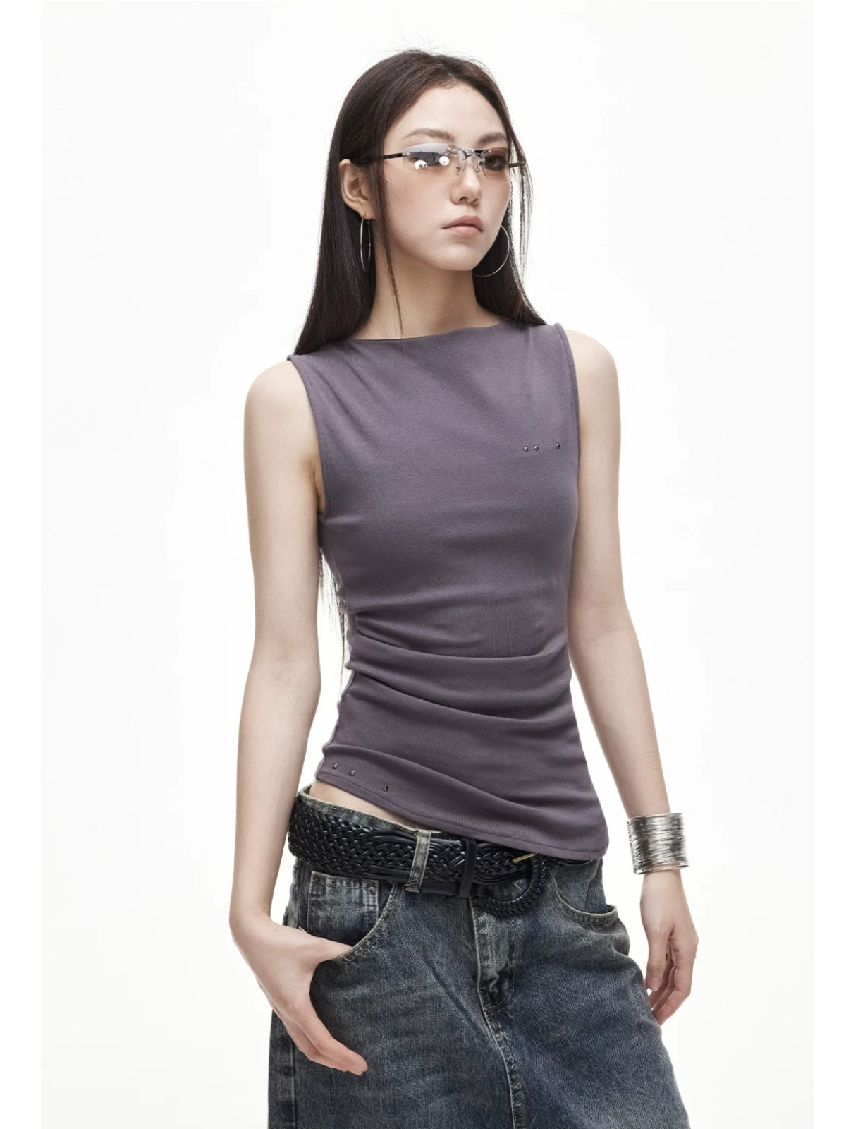 Asymmetric Ruched Halter Top