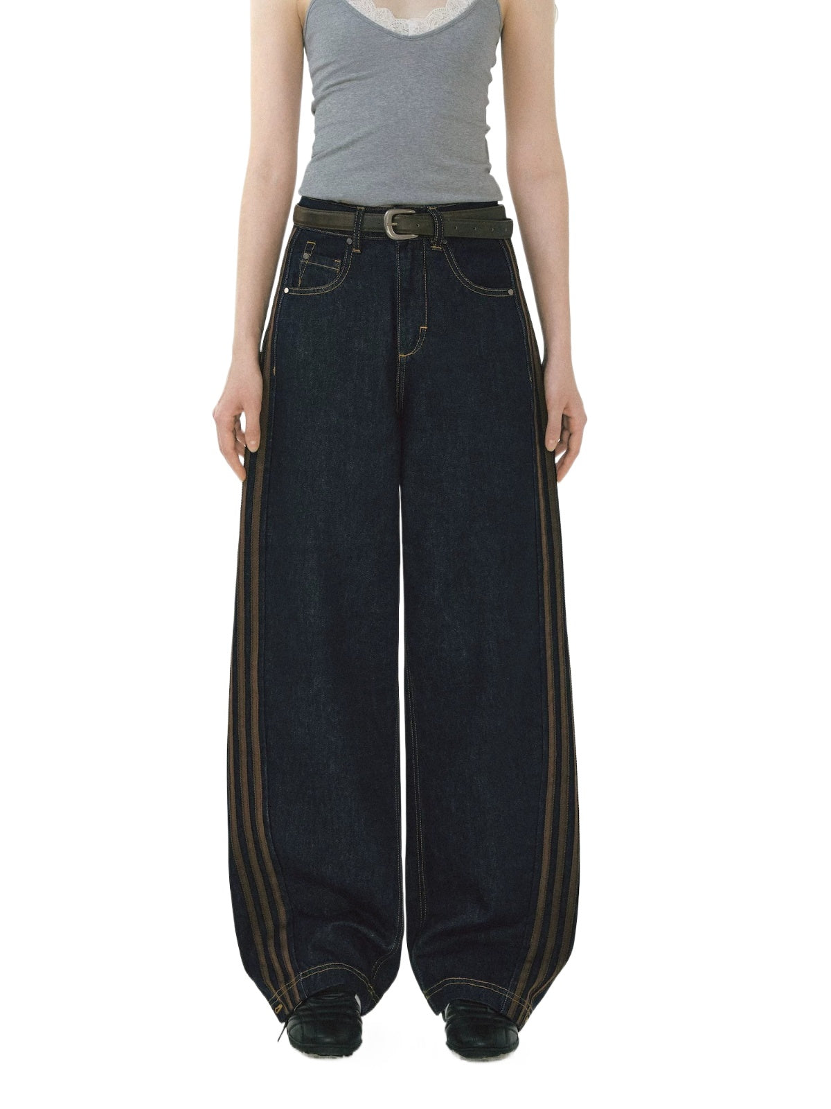 Ribbon Trim Curved Jeans