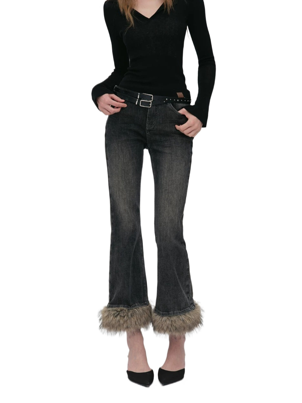 Vintage Washed Cotton Flare Jeans