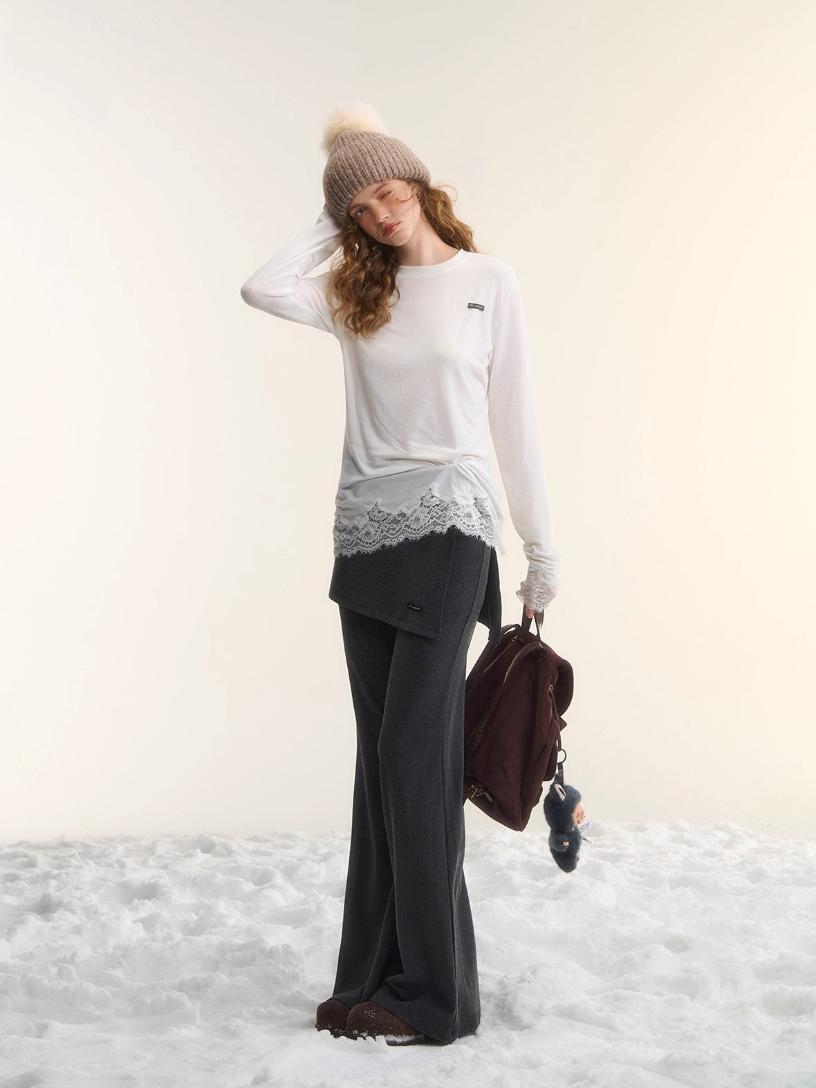 Mock Two-Piece Knit Flare Pants