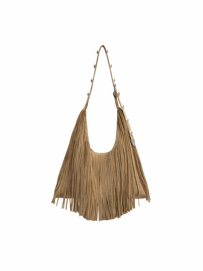 Suede Fringe Stud Tote