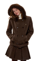 Coffee Hooded Wool Short Jacket & Skirt Set