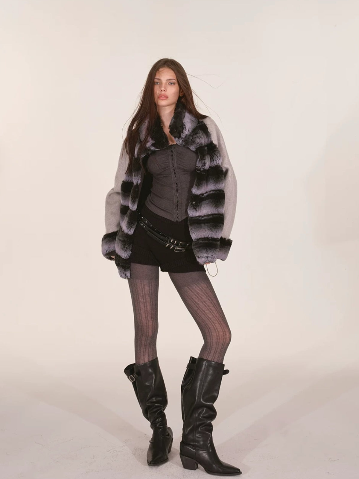 Gradient Faux Fur Wool Coat