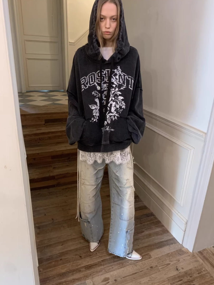 Washed Denim Straight Pants