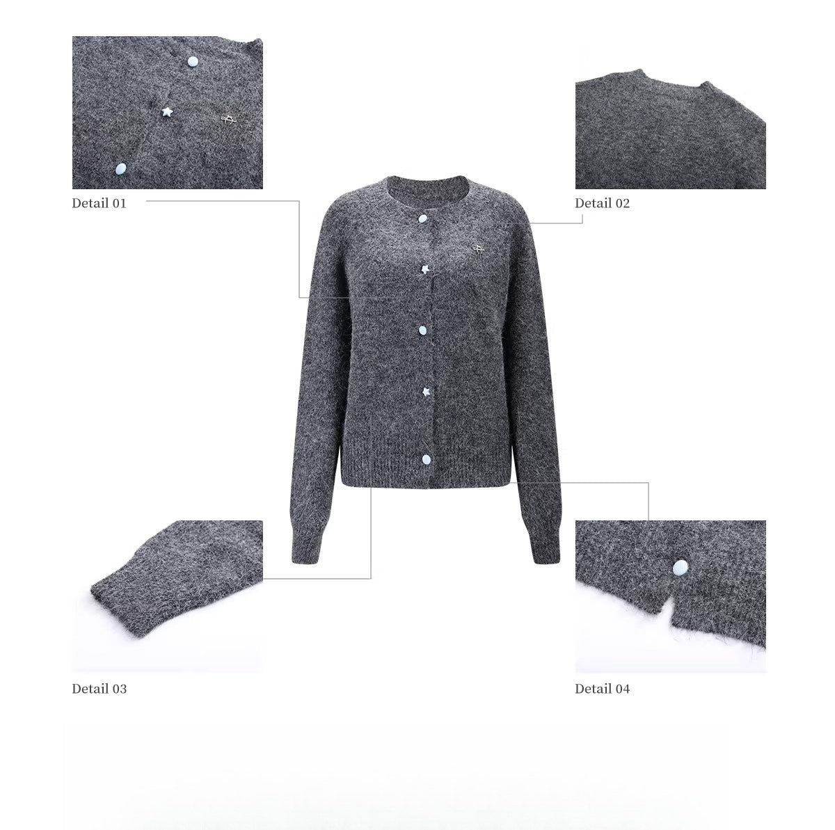 Gray Knit Crewneck Cardigan