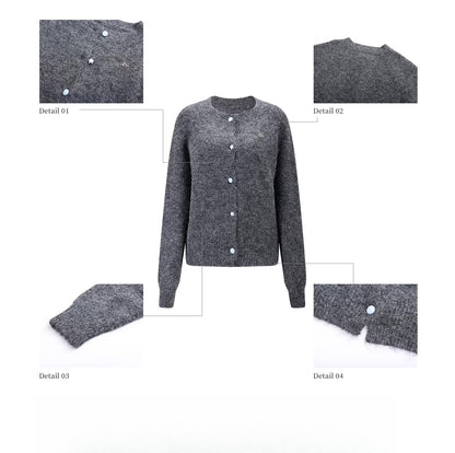 Gray Knit Crewneck Cardigan