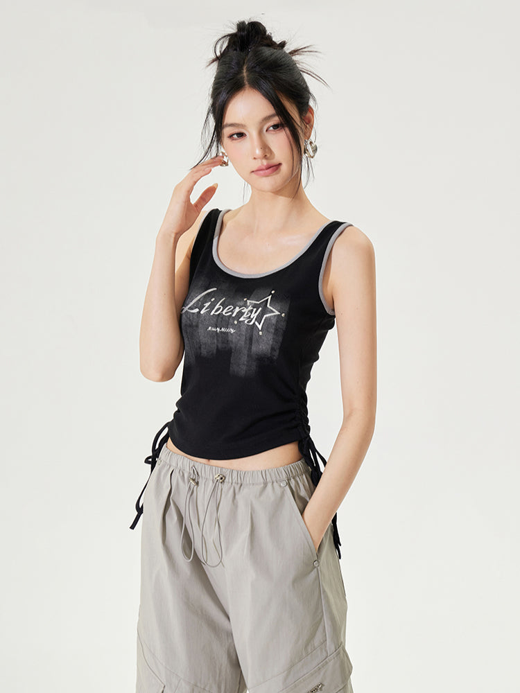 Color-block Tie-up Fitted Tank Top