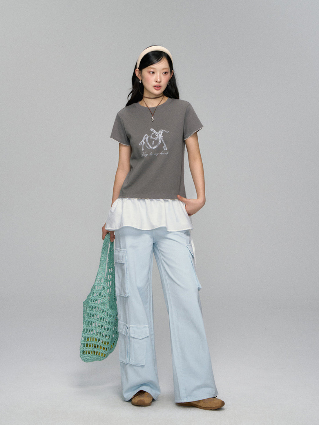 Key Print Contrast-Edge T-shirt