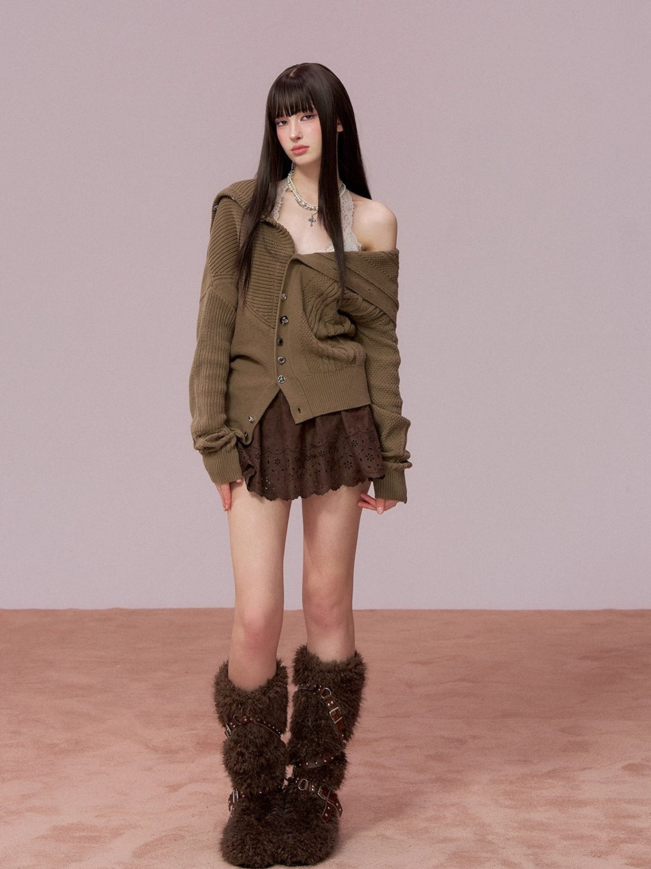 Embroidered Faux Suede A-Line Skirt