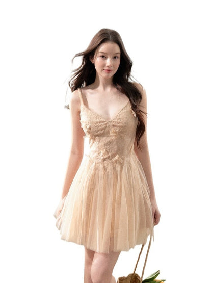 Floral Lace Tulle Slip Dress