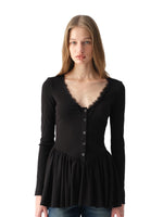 Lace Panel V-Neck Top