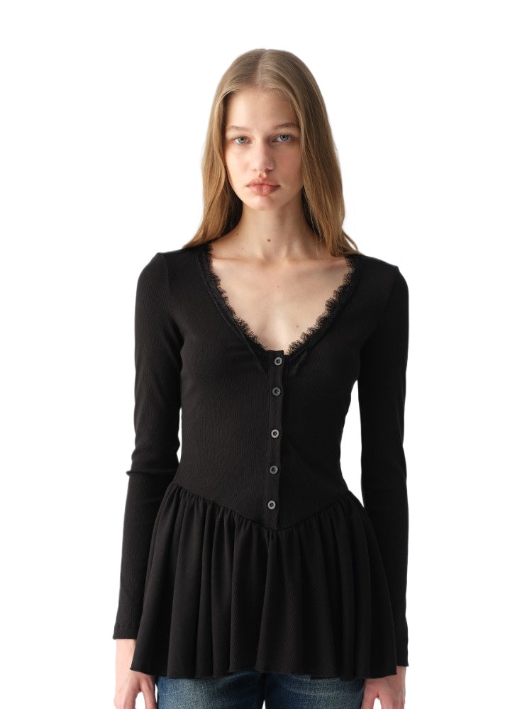 Lace Panel V-Neck Top