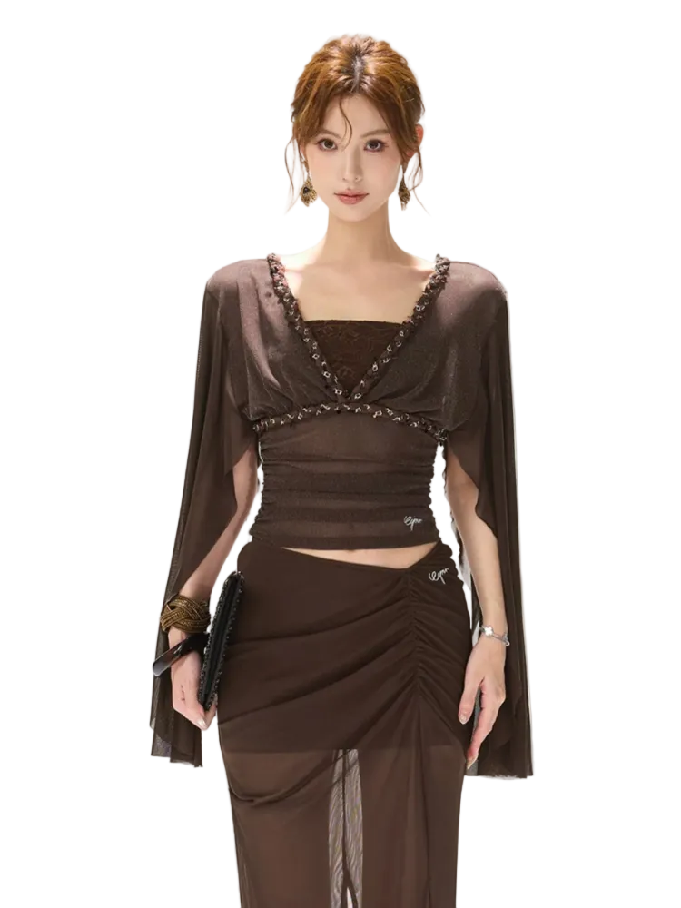 Brown Mist Beaded Top