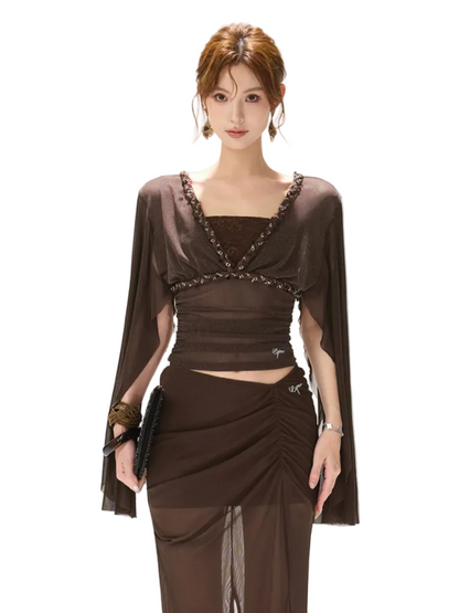 Brown Mist Beaded Top