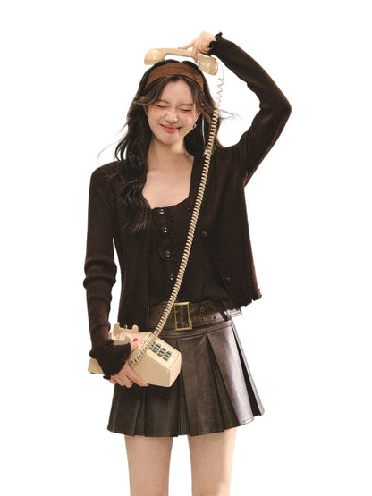 Lettuce-Edge Cardigan &amp; Camisole Set