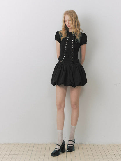Shell Button Puff Sleeve Shirt