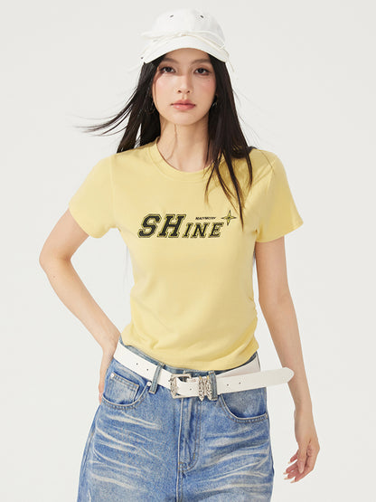 Letter Embroidered High-Elasticity T-Shirt