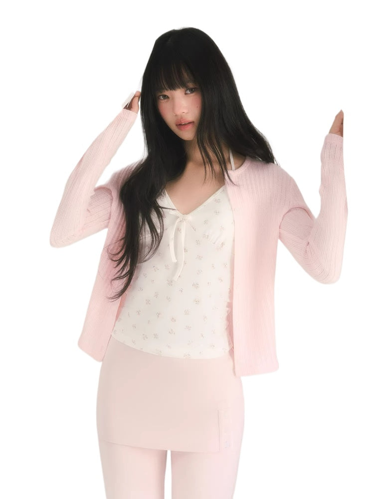 Openwork Jacquard Knit Cardigan &amp; Camisole Set
