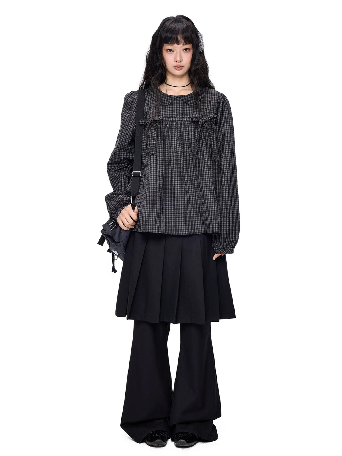 Plaid Collar Tie Blouse