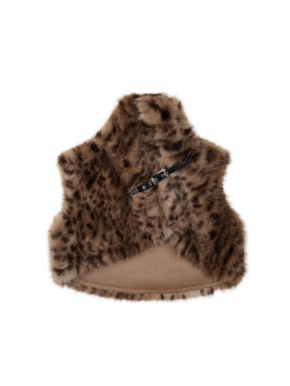 Leopard Print Faux Fur Belt Vest