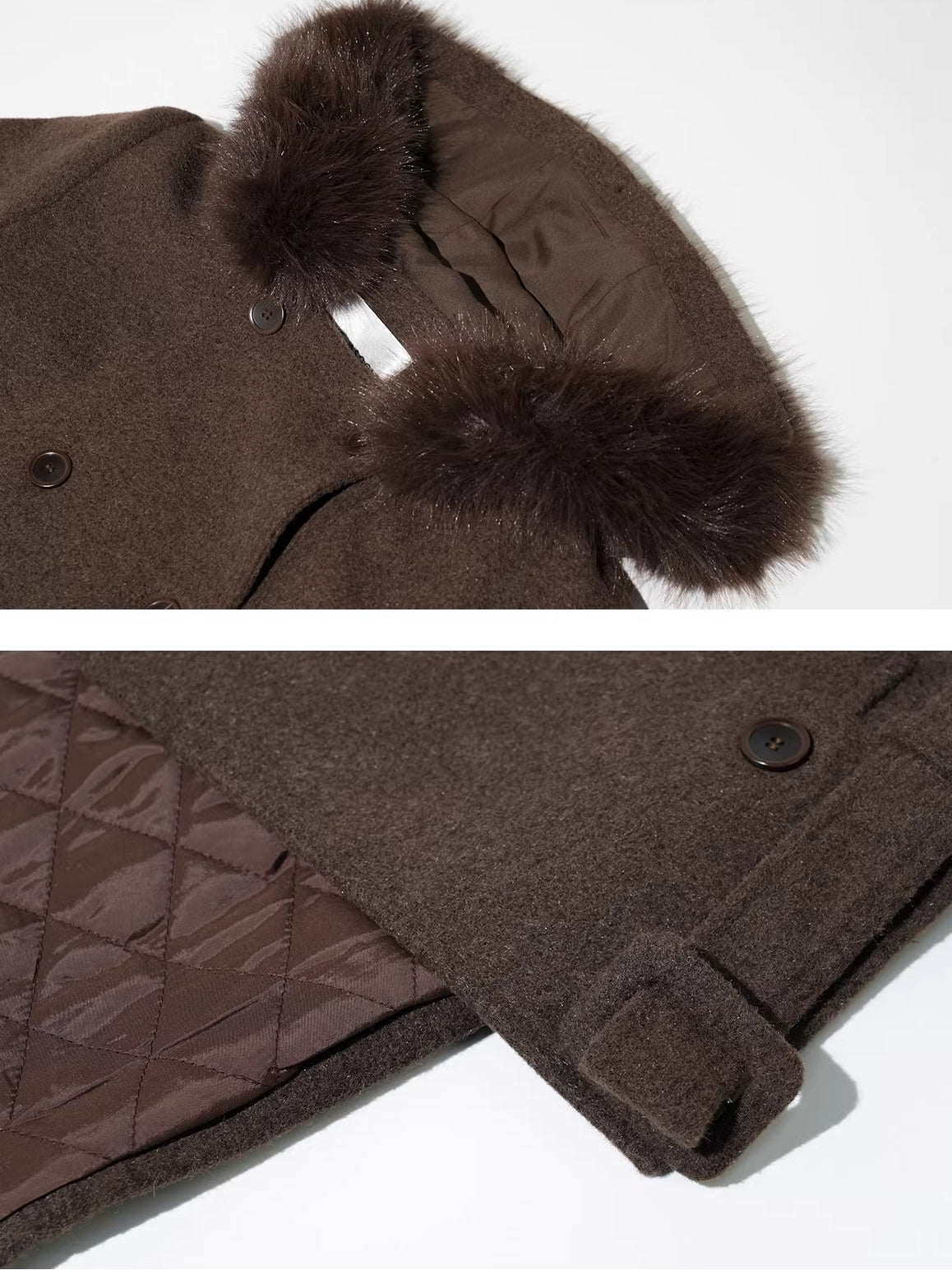 Coffee Hooded Wool Short Jacket &amp; Skirt Set
