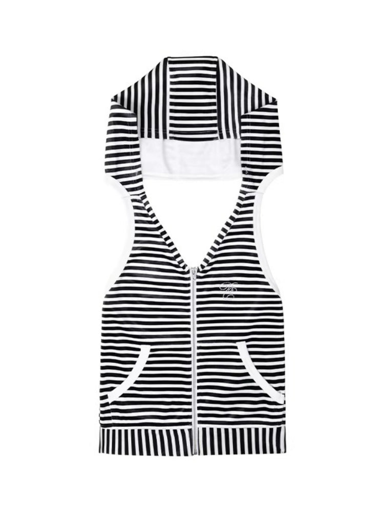 DeD-moji Stripe Open-Back Hooded Vest