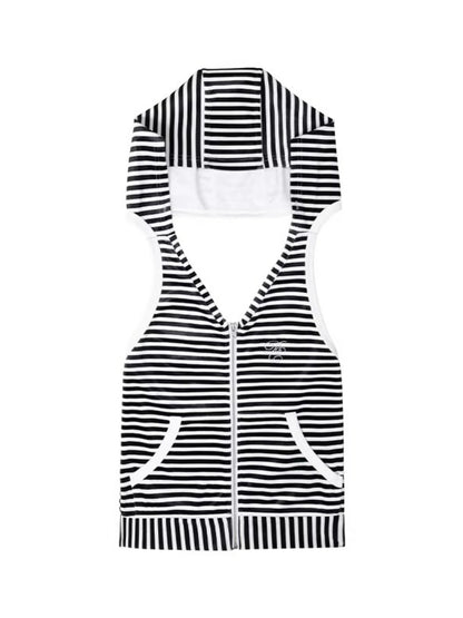DeD-moji Stripe Open-Back Hooded Vest