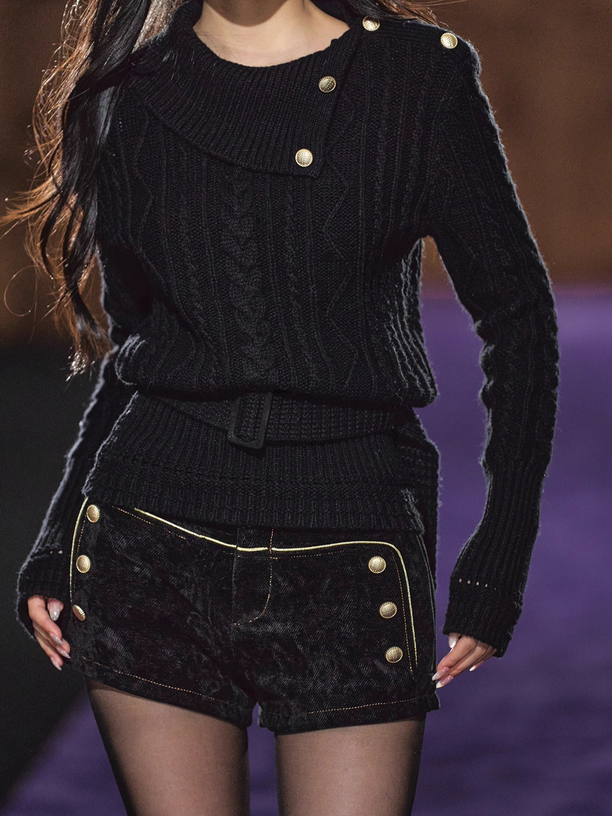 Black Corduroy Double-Breasted Shorts