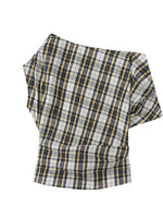 Asymmetric Plaid Draped Top
