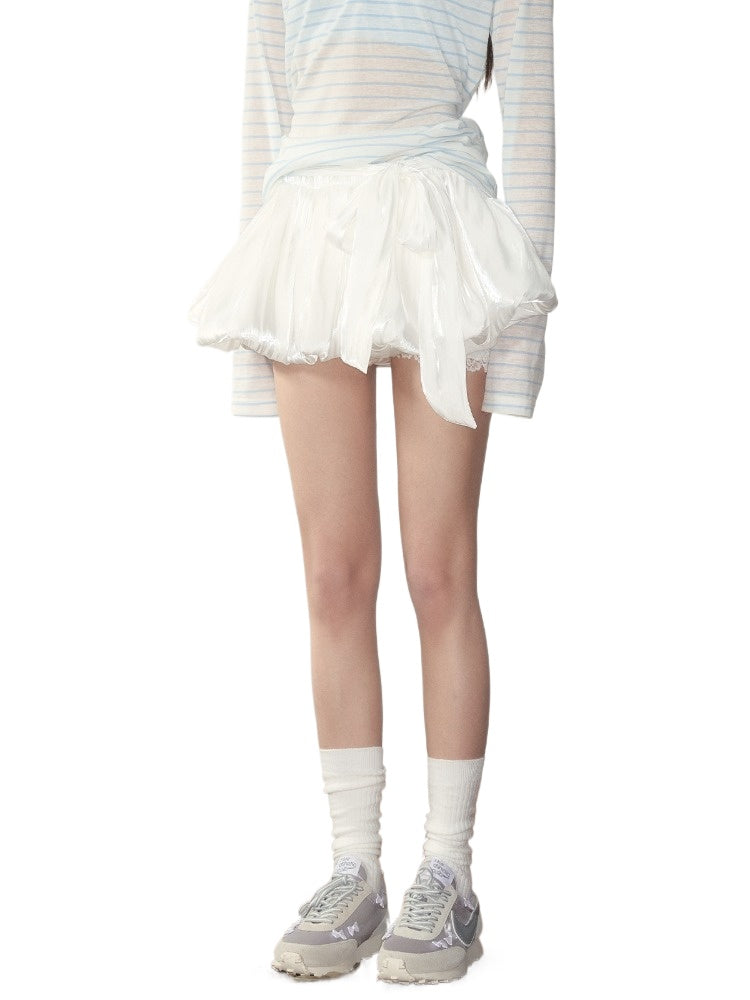 Bow Satin Bubble Mini Skirt