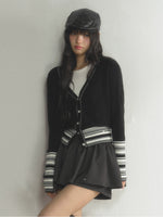 Contrast Striped V-Neck Knit Cardigan