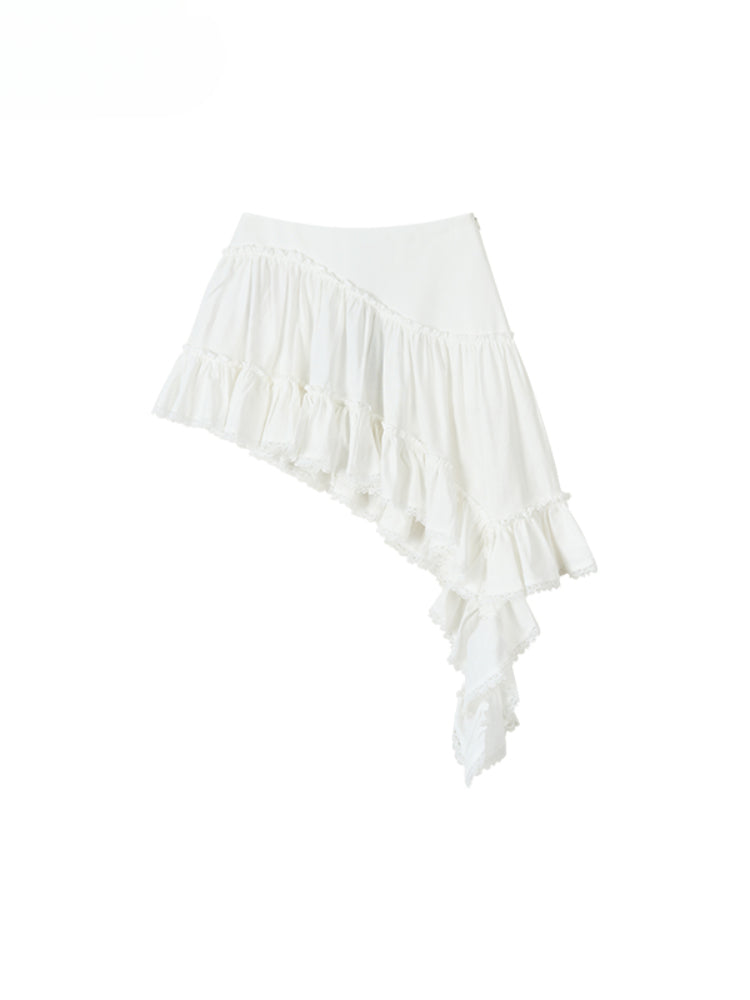 Irregular Hem Ribbon Lace Midi Skirt