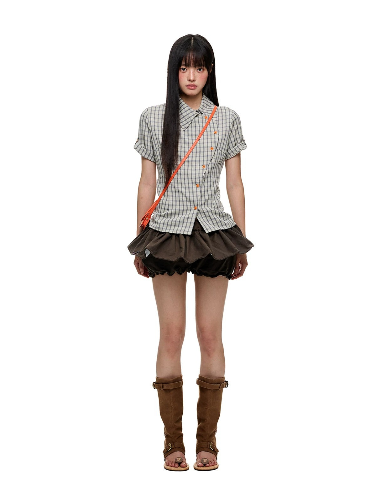 Korean Slim Waist Checkered Shirt