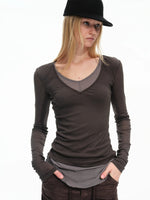 Cotton Layered Faux Two Piece Top
