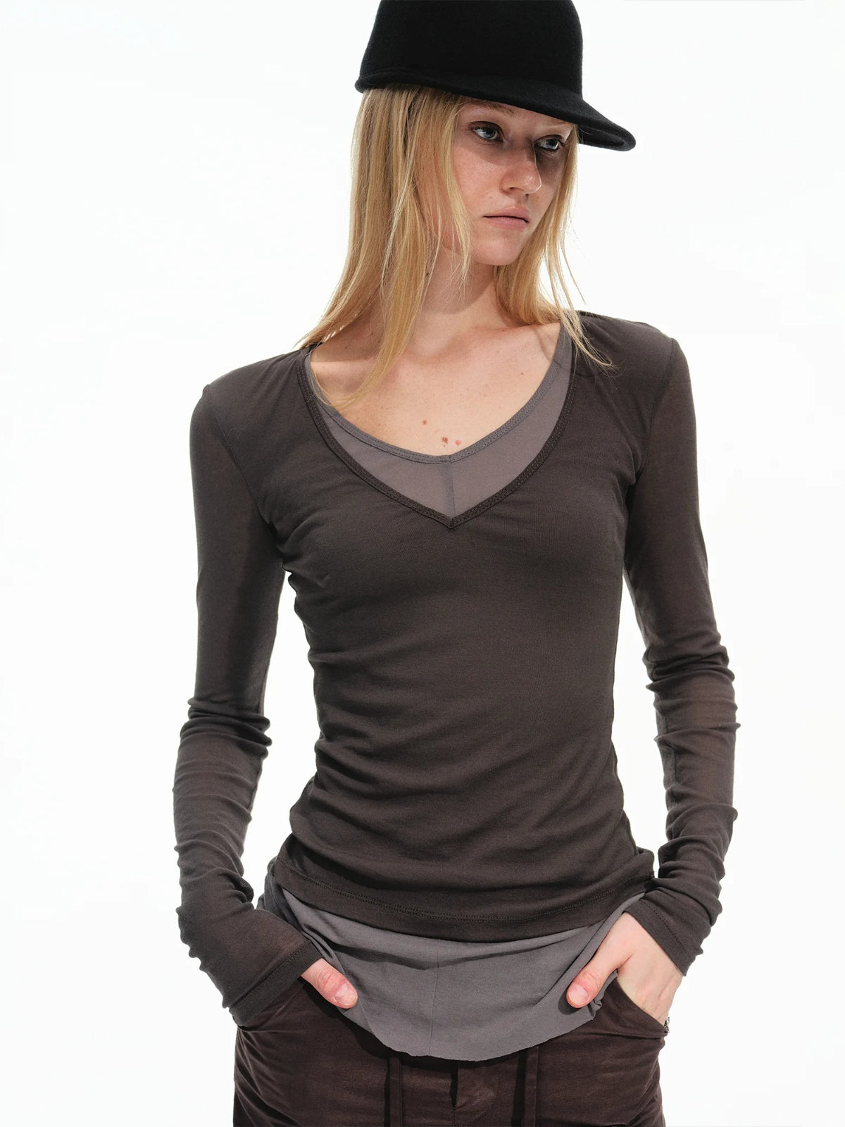 Cotton Layered Faux Two Piece Top