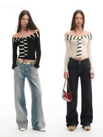 Striped Sailor Collar Slim Top