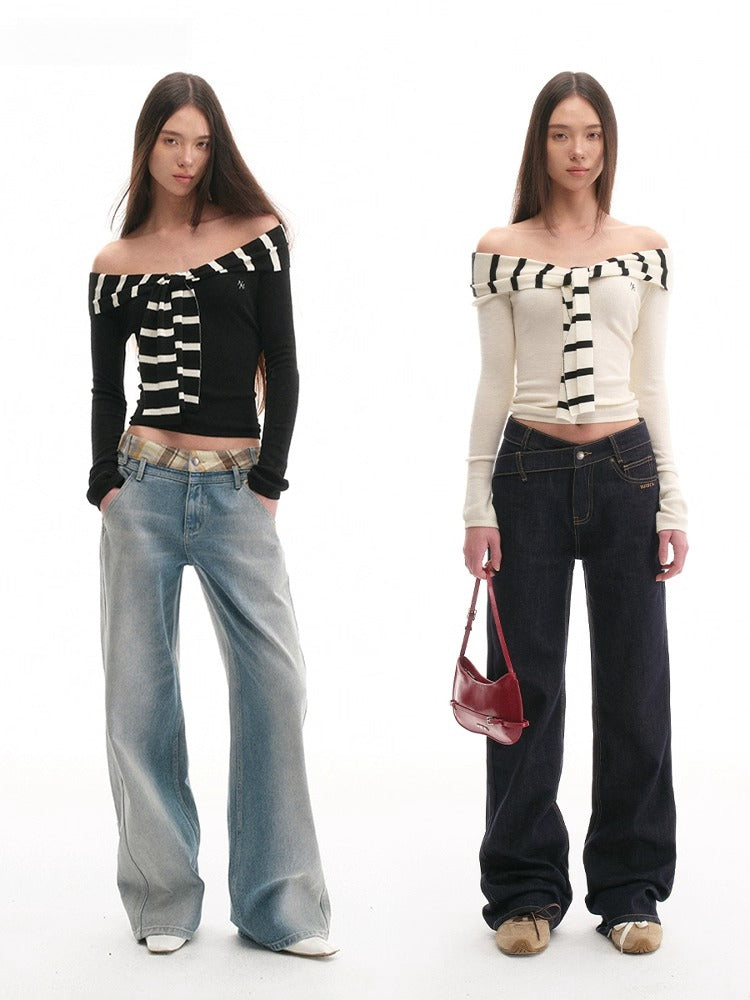 Striped Sailor Collar Slim Top