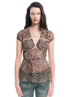 Leopard Lace Trim Pullover Top