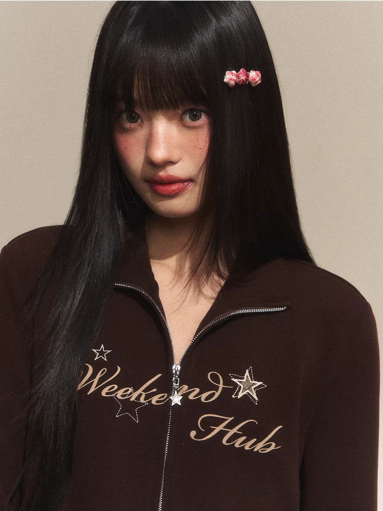 Vintage Letter Zip Sweatshirt