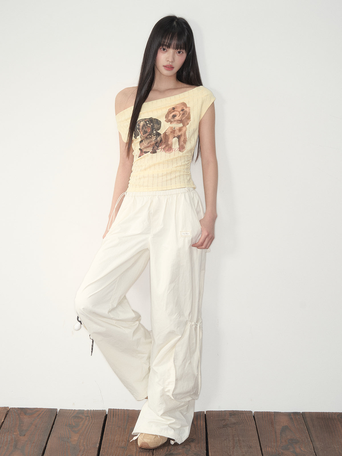 Puppy Print Off-Shoulder Tee