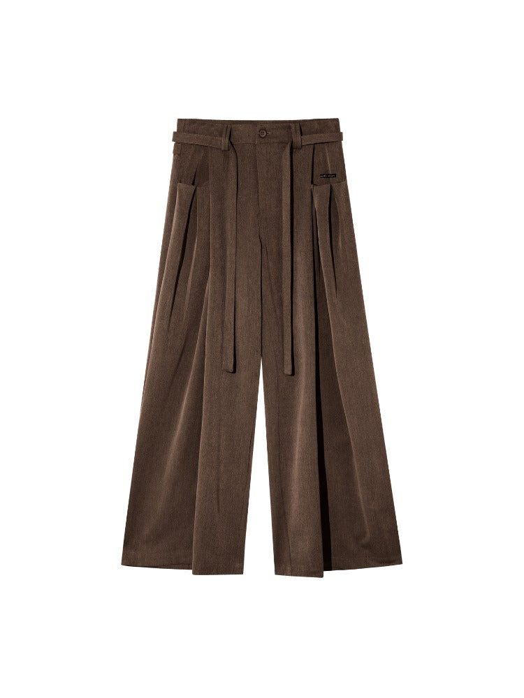 Pleated Tie Wide-Leg Pants