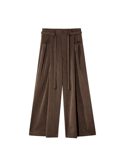 Pleated Tie Wide-Leg Pants